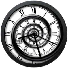 A clock with a spiral – time turning in a circle