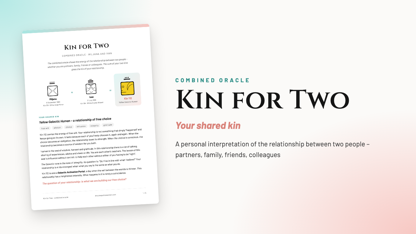 Sample PDF of Kin for Two – a Mayan combined horoscope